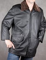 Мужская осенняя кожаная куртка с воротником из эко-меха Jones Diuision, размер 52 в интернет-магазине todalamoda