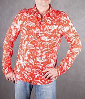 Мужская рубашка красная с растительным рисунком H&M, размер 48-50 в интернет-магазине todalamoda