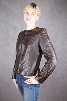 Кожаная куртка женская коричневая Jean-Louis Scherrer, размер 48 в интернет-магазине todalamoda