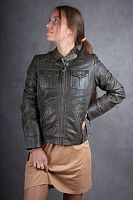 Кожаная куртка женская болотного цвета  в интернет-магазине todalamoda