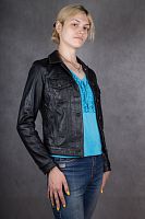 Кожаная куртка женская черная на пуговицах, размер 42 в интернет-магазине todalamoda