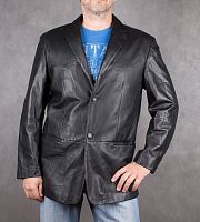 Мужская куртка-пиджак из гладкой кожи Tossari черная, размер 52 в интернет-магазине todalamoda