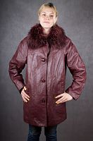 Кожаная куртка женская бордовая с меховым воротником Privilegi Classic Vera Pelle, размер 50-52  в интернет-магазине todalamoda