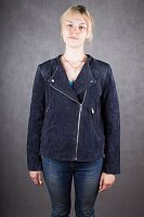 Кожаная куртка женская темно-синяя Violeta by Mango, размер 48 в интернет-магазине todalamoda